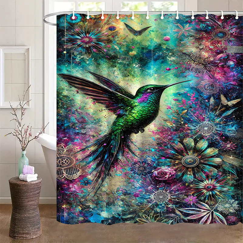 Κουρτίνα ντους από πολυεστέρα, μοντέρνο μινιμαλιστικό στυλ, μοτίβο hummingbird, δυνατότητα εκτύπωσης λογότυπου, κωδικός προϊόντος Yl-bt-011-020
