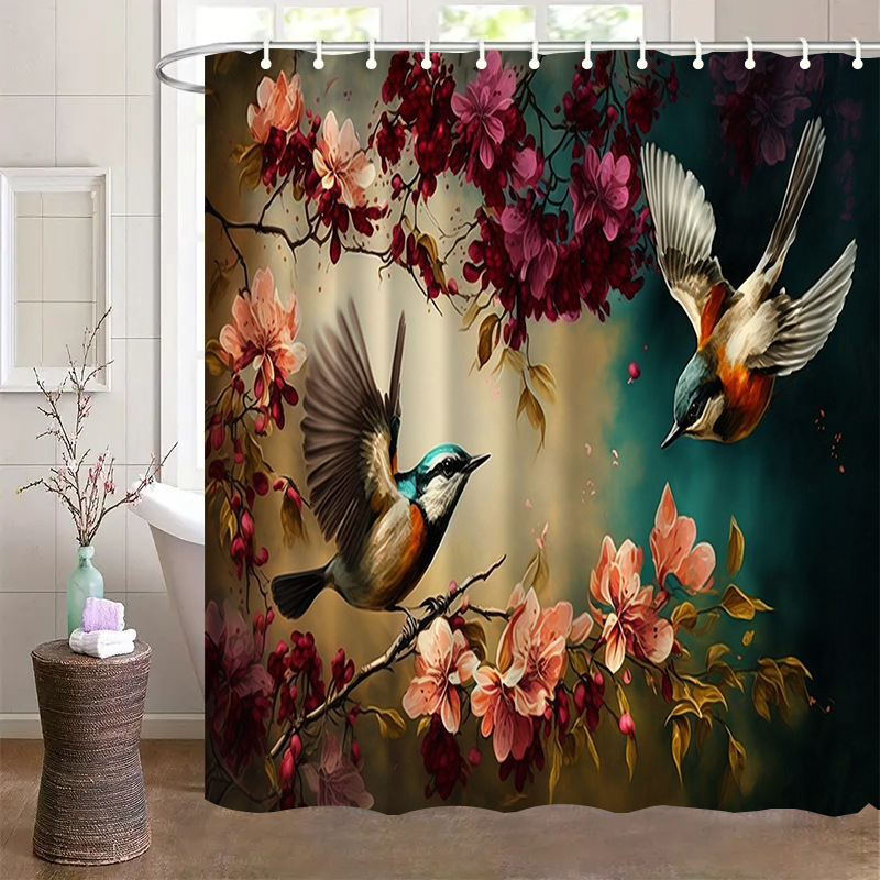 Κουρτίνα ντους από πολυεστέρα, μοντέρνο μινιμαλιστικό στυλ, μοτίβο hummingbird, δυνατότητα εκτύπωσης λογότυπου, κωδικός προϊόντος Yl-bt-011-020