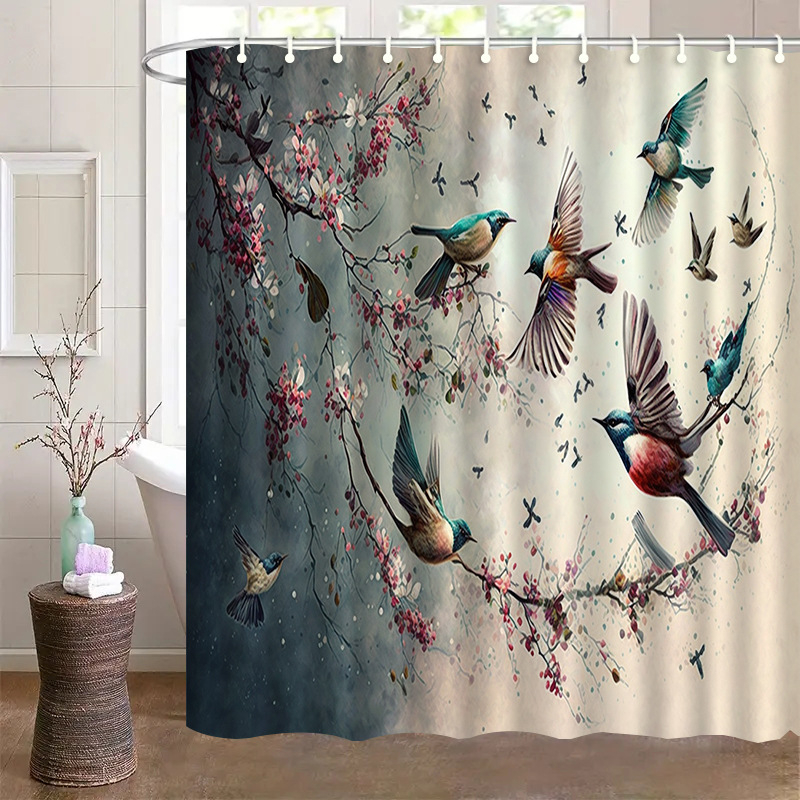 Κουρτίνα ντους από πολυεστέρα, μοντέρνο μινιμαλιστικό στυλ, μοτίβο hummingbird, δυνατότητα εκτύπωσης λογότυπου, κωδικός προϊόντος Yl-bt-011-020