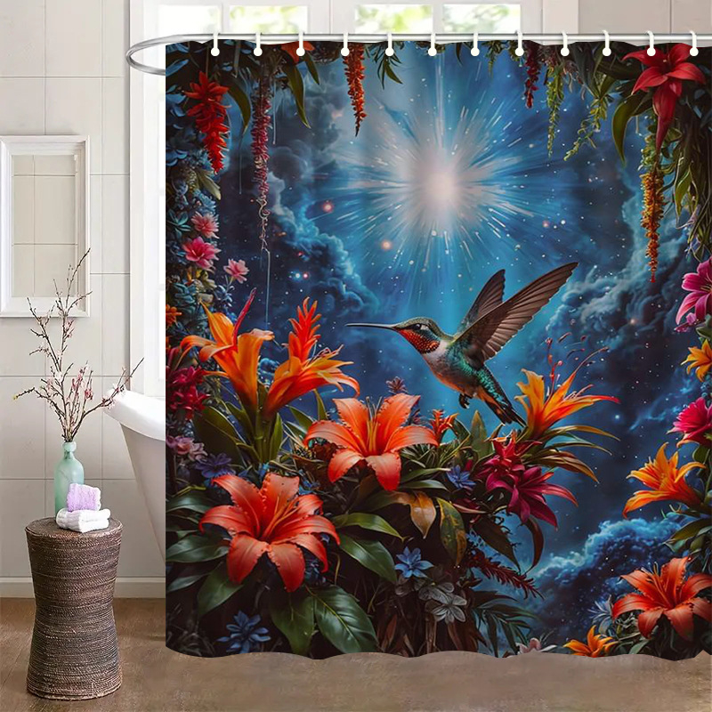 Κουρτίνα ντους από πολυεστέρα, μοντέρνο μινιμαλιστικό στυλ, μοτίβο hummingbird, δυνατότητα εκτύπωσης λογότυπου, κωδικός προϊόντος Yl-bt-011-020