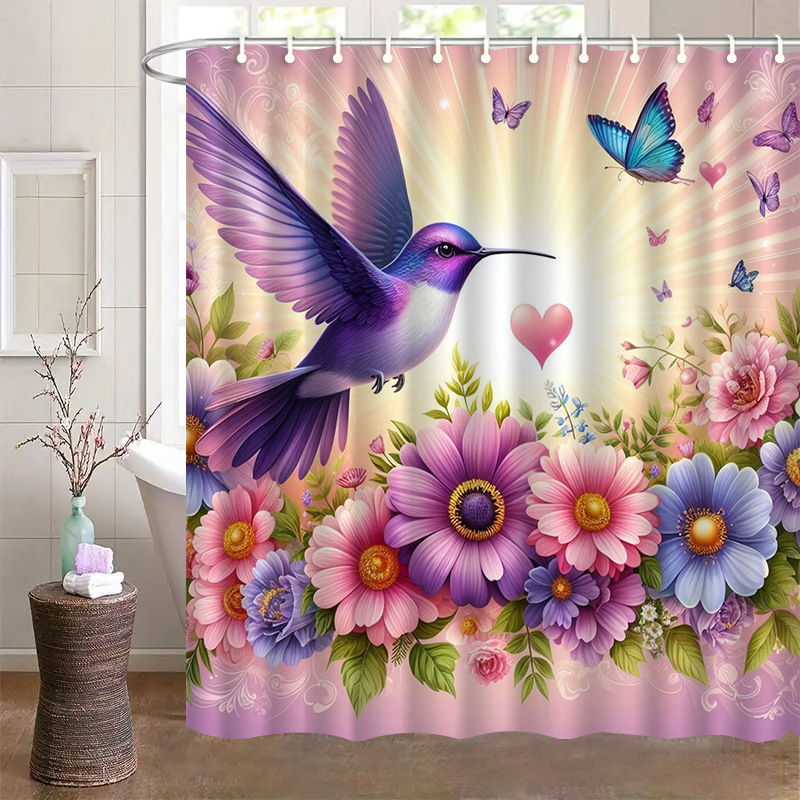 Κουρτίνα ντους από πολυεστέρα, μοντέρνο μινιμαλιστικό στυλ, μοτίβο hummingbird, δυνατότητα εκτύπωσης λογότυπου, κωδικός προϊόντος Yl-bt-011-020