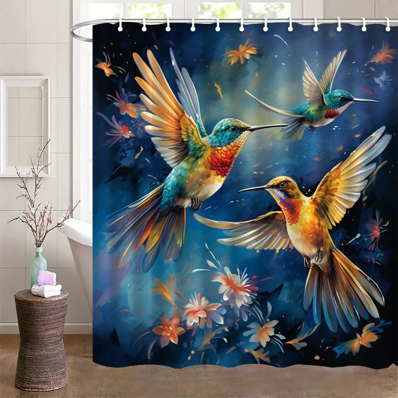 Κουρτίνα ντους από πολυεστέρα, μοντέρνο μινιμαλιστικό στυλ, μοτίβο hummingbird, δυνατότητα εκτύπωσης λογότυπου, κωδικός προϊόντος Yl-bt-011-020