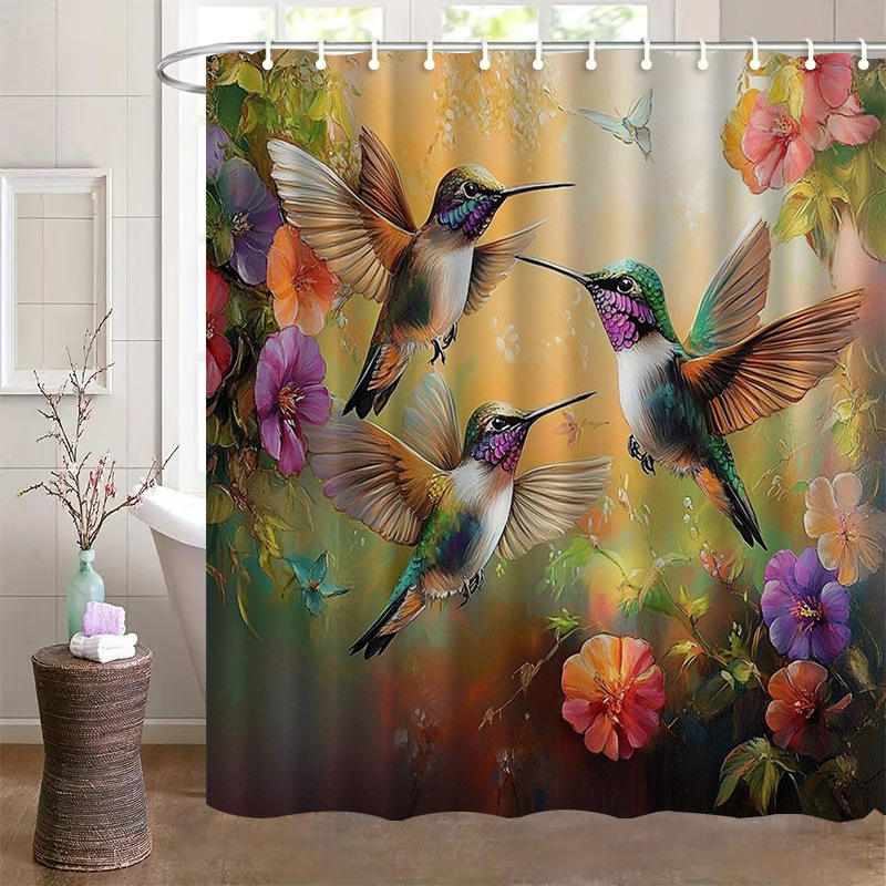 Κουρτίνα ντους από πολυεστέρα, μοντέρνο μινιμαλιστικό στυλ, μοτίβο hummingbird, δυνατότητα εκτύπωσης λογότυπου, κωδικός προϊόντος Yl-bt-011-020