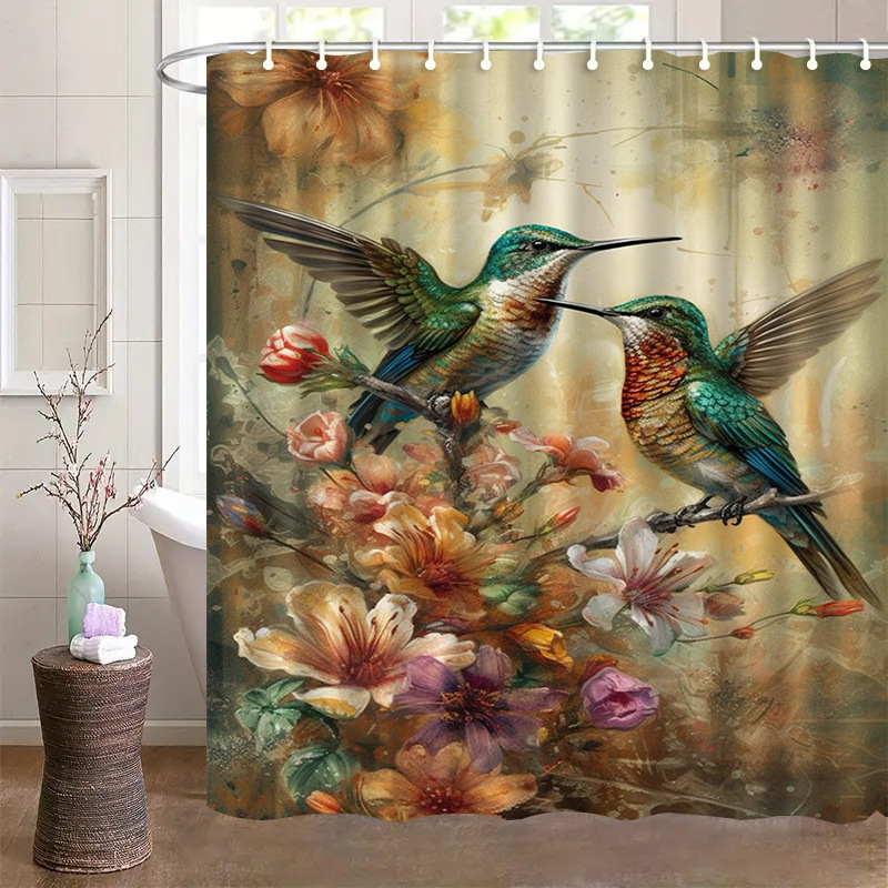 Κουρτίνα ντους από πολυεστέρα, μοντέρνο μινιμαλιστικό στυλ, μοτίβο hummingbird, δυνατότητα εκτύπωσης λογότυπου, κωδικός προϊόντος Yl-bt-011-020