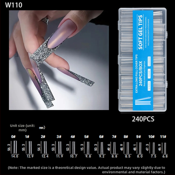 Άκρες νυχιών τεχνητές - Επιπλέον Μακριές, Σχήμα Μπαλέριν, Πλήρες Κάλυμμα, Υλικό ABS, 240 Τεμάχια