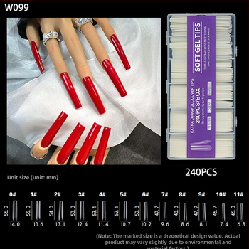 Άκρες νυχιών τεχνητές - Επιπλέον Μακριές, Σχήμα Μπαλέριν, Πλήρες Κάλυμμα, Υλικό ABS, 240 Τεμάχια