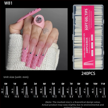 Άκρες νυχιών τεχνητές - Επιπλέον Μακριές, Σχήμα Μπαλέριν, Πλήρες Κάλυμμα, Υλικό ABS, 240 Τεμάχια