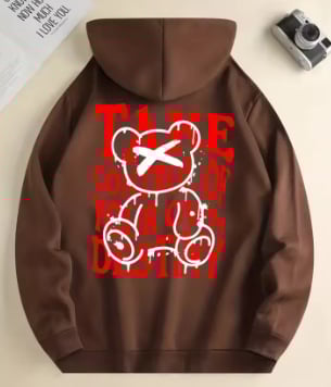 Φούτερ με κουκούλα με 3D ψηφιακό εκτύπωμα αρκούδας – πουλόβερ, χαλαρή γραμμή, μακριά μανίκια, πολυεστέρας 96%