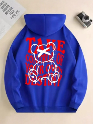 Φούτερ με κουκούλα με 3D ψηφιακό εκτύπωμα αρκούδας – πουλόβερ, χαλαρή γραμμή, μακριά μανίκια, πολυεστέρας 96%