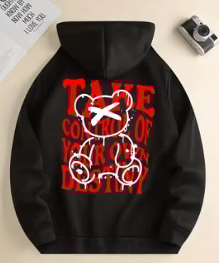 Φούτερ με κουκούλα με 3D ψηφιακό εκτύπωμα αρκούδας – πουλόβερ, χαλαρή γραμμή, μακριά μανίκια, πολυεστέρας 96%