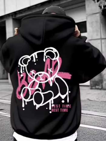 Φούτερ με κουκούλα με 3D ψηφιακό εκτύπωμα αρκούδας – πουλόβερ, χαλαρή γραμμή, μακριά μανίκια, πολυεστέρας 96%