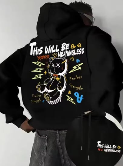 Φούτερ με κουκούλα με 3D ψηφιακό εκτύπωμα αρκούδας – πουλόβερ, χαλαρή γραμμή, μακριά μανίκια, πολυεστέρας 96%