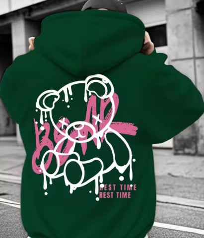 Φούτερ με κουκούλα με 3D ψηφιακό εκτύπωμα αρκούδας – πουλόβερ, χαλαρή γραμμή, μακριά μανίκια, πολυεστέρας 96%