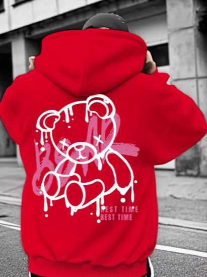 Φούτερ με κουκούλα με 3D ψηφιακό εκτύπωμα αρκούδας – πουλόβερ, χαλαρή γραμμή, μακριά μανίκια, πολυεστέρας 96%