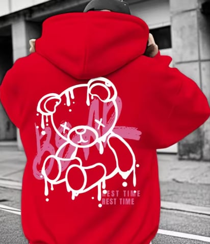 Φούτερ με κουκούλα με 3D ψηφιακό εκτύπωμα αρκούδας – πουλόβερ, χαλαρή γραμμή, μακριά μανίκια, πολυεστέρας 96%