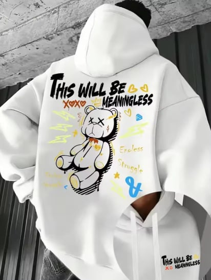 Φούτερ με κουκούλα με 3D ψηφιακό εκτύπωμα αρκούδας – πουλόβερ, χαλαρή γραμμή, μακριά μανίκια, πολυεστέρας 96%