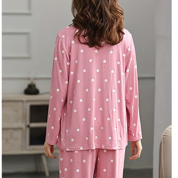 Σετ πιτζάμας από Modal-Viscose, πουλόβερ με στρογγυλό λαιμό και μακριά μανίκια, μακριές παντελόνες, ελαφρύ για Άνοιξη και Φθινόπωρο