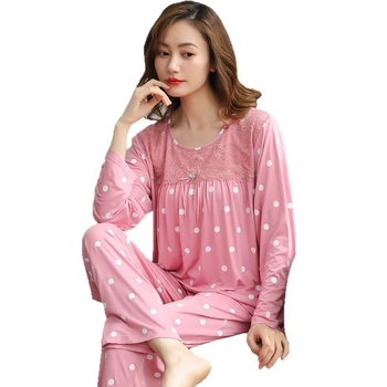 Σετ πιτζάμας από Modal-Viscose, πουλόβερ με στρογγυλό λαιμό και μακριά μανίκια, μακριές παντελόνες, ελαφρύ για Άνοιξη και Φθινόπωρο