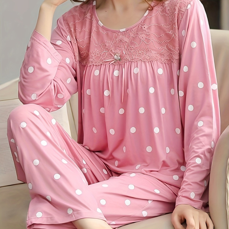 Σετ πιτζάμας από Modal-Viscose, πουλόβερ με στρογγυλό λαιμό και μακριά μανίκια, μακριές παντελόνες, ελαφρύ για Άνοιξη και Φθινόπωρο