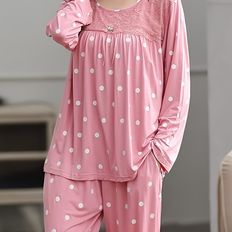 Σετ πιτζάμας από Modal-Viscose, πουλόβερ με στρογγυλό λαιμό και μακριά μανίκια, μακριές παντελόνες, ελαφρύ για Άνοιξη και Φθινόπωρο