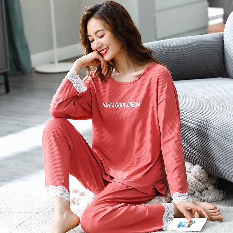 Σετ πιτζάμας από Modal-Viscose, πουλόβερ με στρογγυλό λαιμό και μακριά μανίκια, μακριές παντελόνες, ελαφρύ για Άνοιξη και Φθινόπωρο