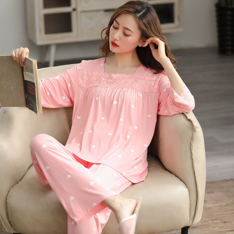 Σετ πιτζάμας από Modal-Viscose, πουλόβερ με στρογγυλό λαιμό και μακριά μανίκια, μακριές παντελόνες, ελαφρύ για Άνοιξη και Φθινόπωρο