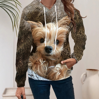 Ženski pulover s kapuljom, 3D otisak životinja, širok kroj, poliester smjesa, proljeće 2025