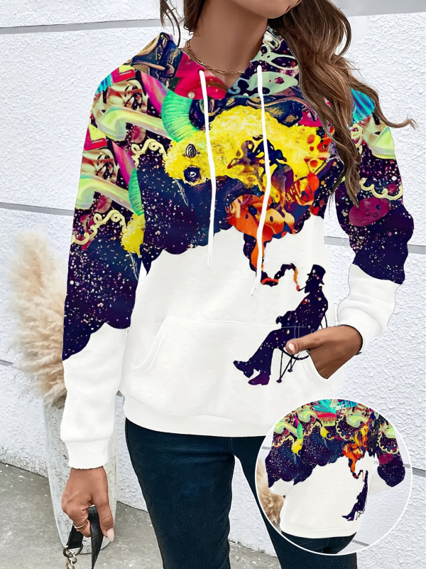 Ženski pulover s kapuljom, 3D otisak životinja, širok kroj, poliester smjesa, proljeće 2025