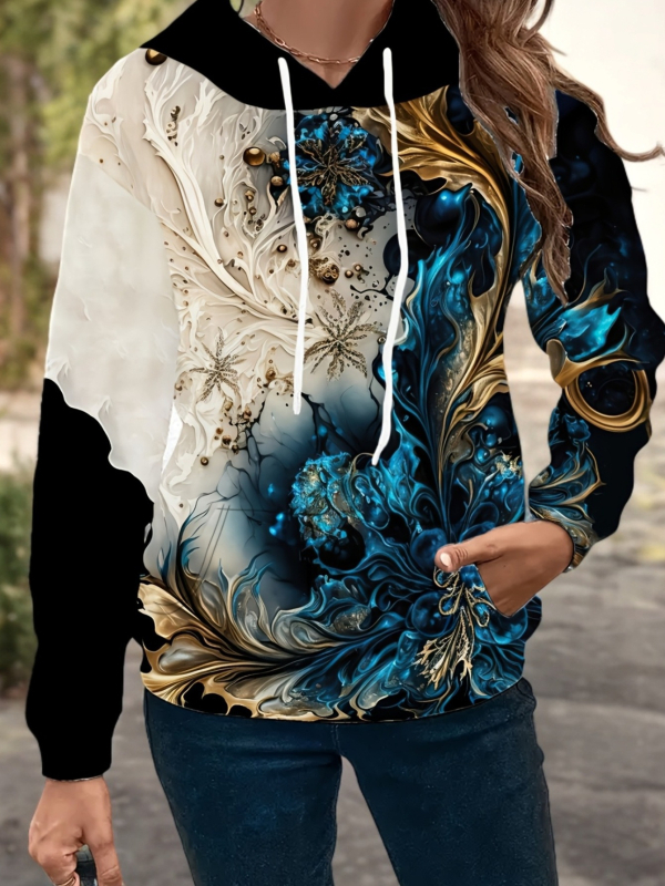 Ženski pulover s kapuljom, 3D otisak životinja, širok kroj, poliester smjesa, proljeće 2025