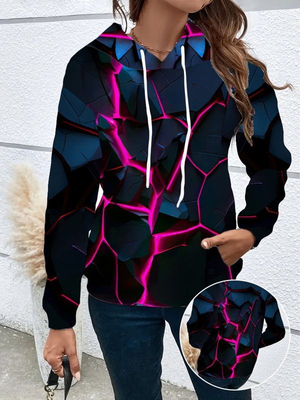 Ženski pulover s kapuljom, 3D otisak životinja, širok kroj, poliester smjesa, proljeće 2025