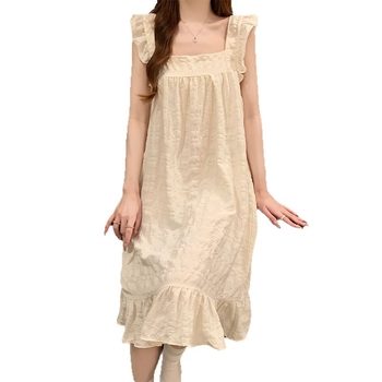 Νυχτερινό φόρεμα ύπνου με επένδυση στήθους, Cloud Cotton ύφασμα, φουσκωτά μανίκια, τετράγωνο γιακά — Καλοκαιρινή εκδοχή, μοντέλο wrg-887