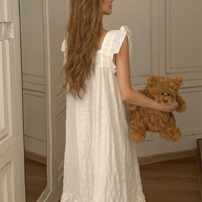 Νυχτερινό φόρεμα ύπνου με επένδυση στήθους, Cloud Cotton ύφασμα, φουσκωτά μανίκια, τετράγωνο γιακά — Καλοκαιρινή εκδοχή, μοντέλο wrg-887