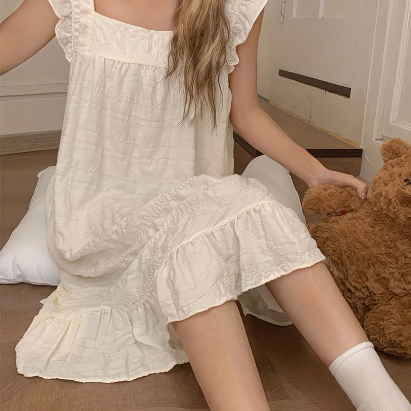 Νυχτερινό φόρεμα ύπνου με επένδυση στήθους, Cloud Cotton ύφασμα, φουσκωτά μανίκια, τετράγωνο γιακά — Καλοκαιρινή εκδοχή, μοντέλο wrg-887