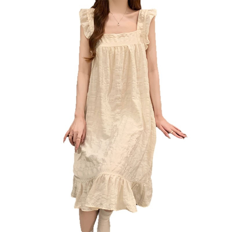 Νυχτερινό φόρεμα ύπνου με επένδυση στήθους, Cloud Cotton ύφασμα, φουσκωτά μανίκια, τετράγωνο γιακά — Καλοκαιρινή εκδοχή, μοντέλο wrg-887