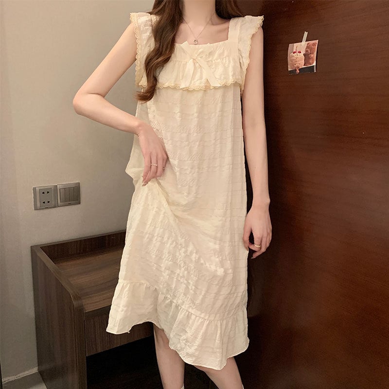 Νυχτερινό φόρεμα ύπνου με επένδυση στήθους, Cloud Cotton ύφασμα, φουσκωτά μανίκια, τετράγωνο γιακά — Καλοκαιρινή εκδοχή, μοντέλο wrg-887