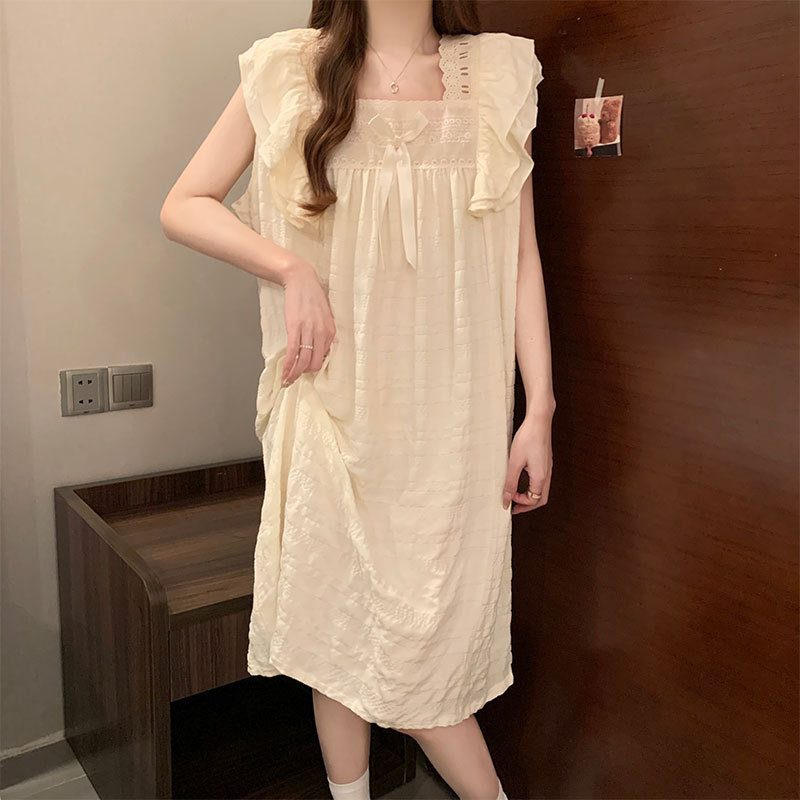 Νυχτερινό φόρεμα ύπνου με επένδυση στήθους, Cloud Cotton ύφασμα, φουσκωτά μανίκια, τετράγωνο γιακά — Καλοκαιρινή εκδοχή, μοντέλο wrg-887