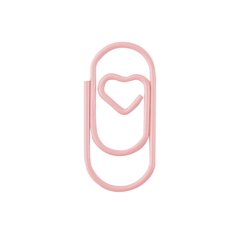 Mini szív alakú papírkapcsok, fém-plasztik felépítés, átlátszó műanyag dobozban – irodai kellékek