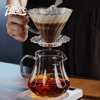Bincoo Γυάλινο σετ καφέ για κοινή παρασκευή με φλυτζάνι γευσιγνωσίας και φίλτρο – μοντέρνο μινιμαλιστικό στυλ, απλός σχεδιασμός