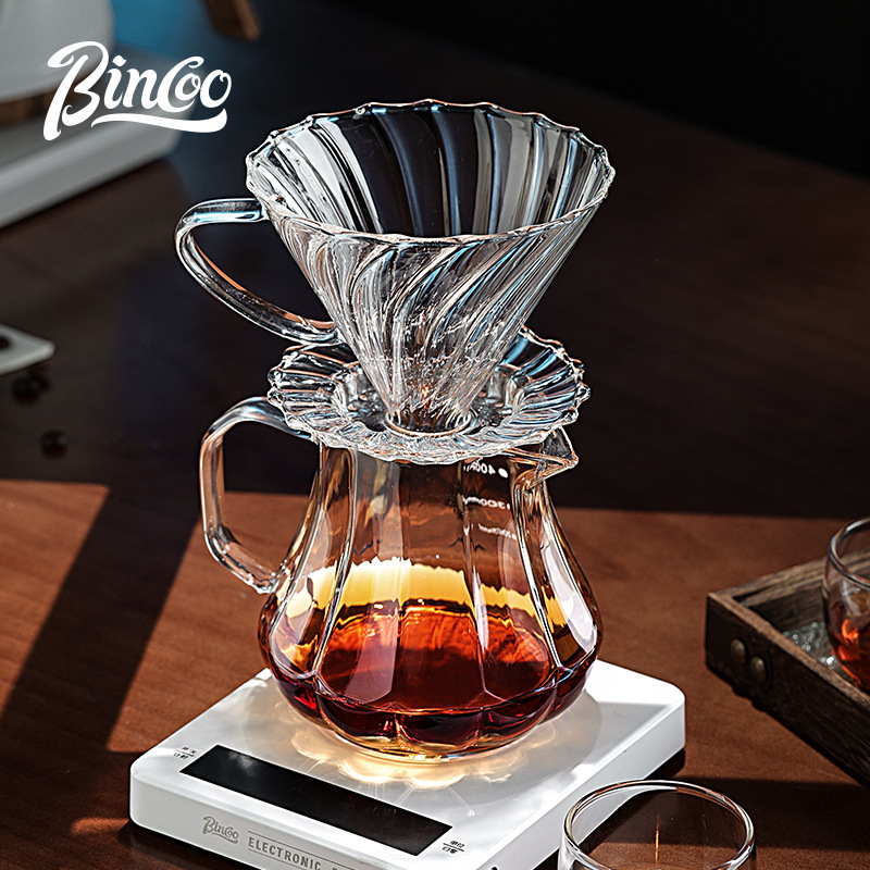 Bincoo Γυάλινο σετ καφέ για κοινή παρασκευή με φλυτζάνι γευσιγνωσίας και φίλτρο – μοντέρνο μινιμαλιστικό στυλ, απλός σχεδιασμός