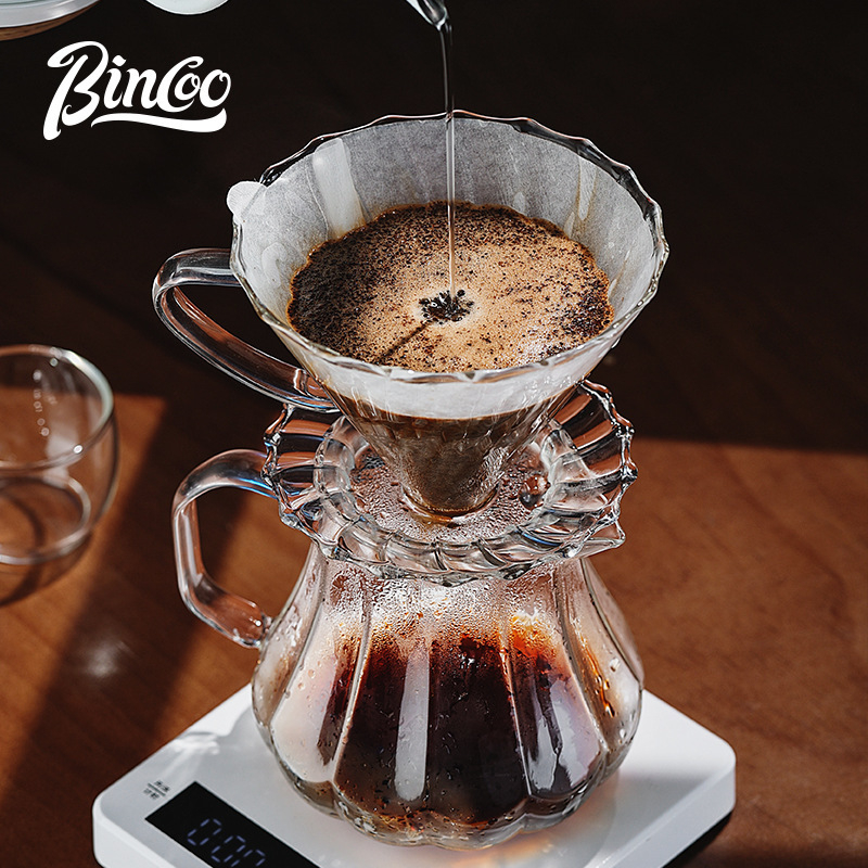 Bincoo Γυάλινο σετ καφέ για κοινή παρασκευή με φλυτζάνι γευσιγνωσίας και φίλτρο – μοντέρνο μινιμαλιστικό στυλ, απλός σχεδιασμός