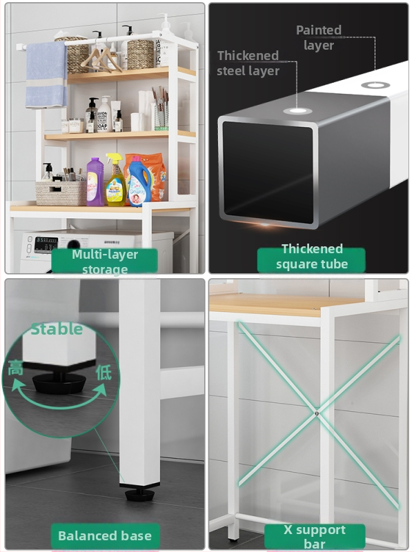 Regál na práčku, 6 poschodí, stojaci na podlahe, otvorená horná skrinka, do kúpeľne alebo na balkón