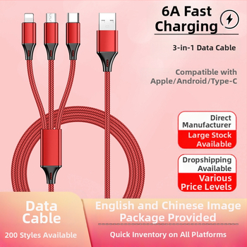 Dingrui Καλώδιο Φορτιστή 3-σε-1 με Νάιλον Πλέξιμο, Lightning, Micro USB, USB-C, Μήκος 1.2 m, Γρήγορη Φόρτιση