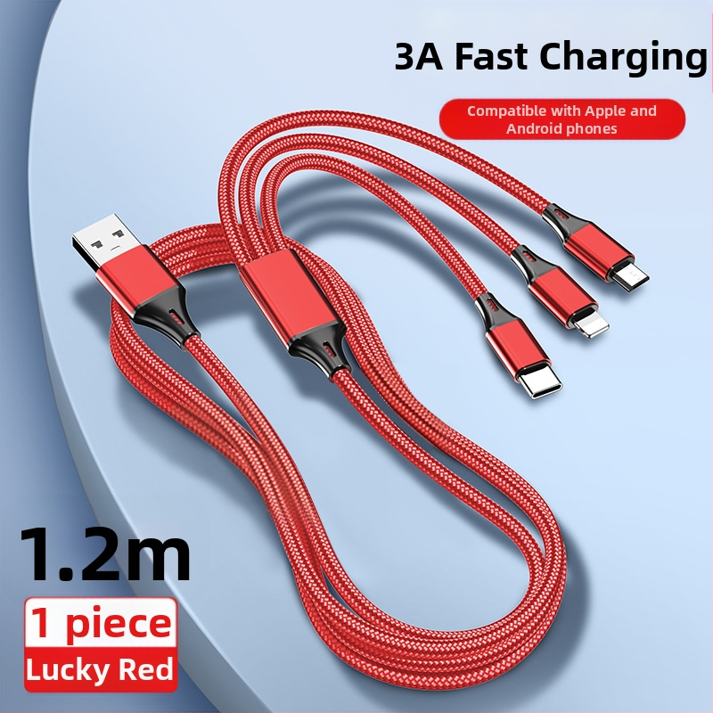 Dingrui Καλώδιο Φορτιστή 3-σε-1 με Νάιλον Πλέξιμο, Lightning, Micro USB, USB-C, Μήκος 1.2 m, Γρήγορη Φόρτιση