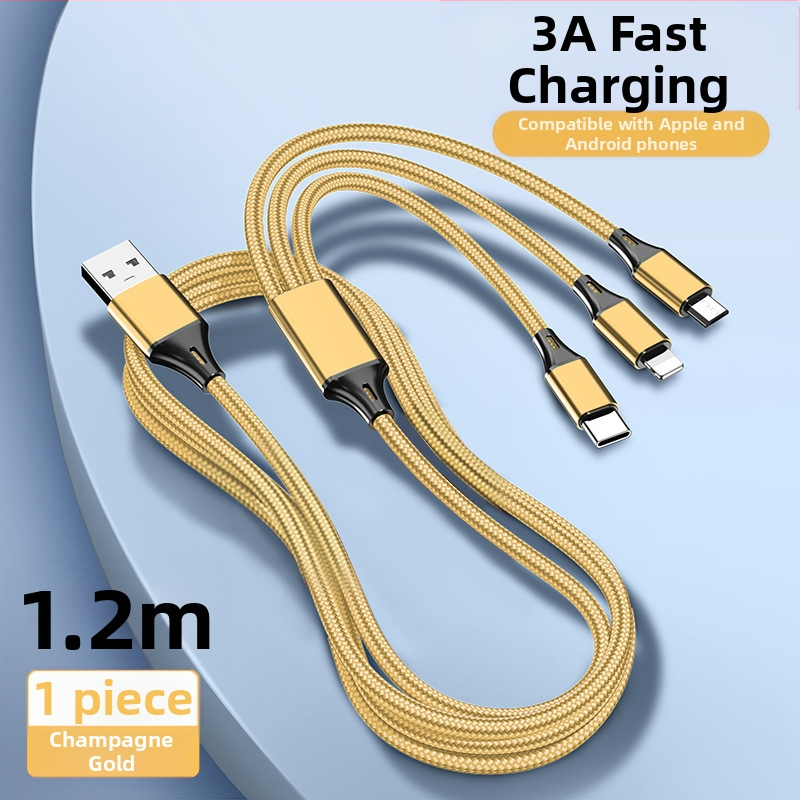 Dingrui Καλώδιο Φορτιστή 3-σε-1 με Νάιλον Πλέξιμο, Lightning, Micro USB, USB-C, Μήκος 1.2 m, Γρήγορη Φόρτιση
