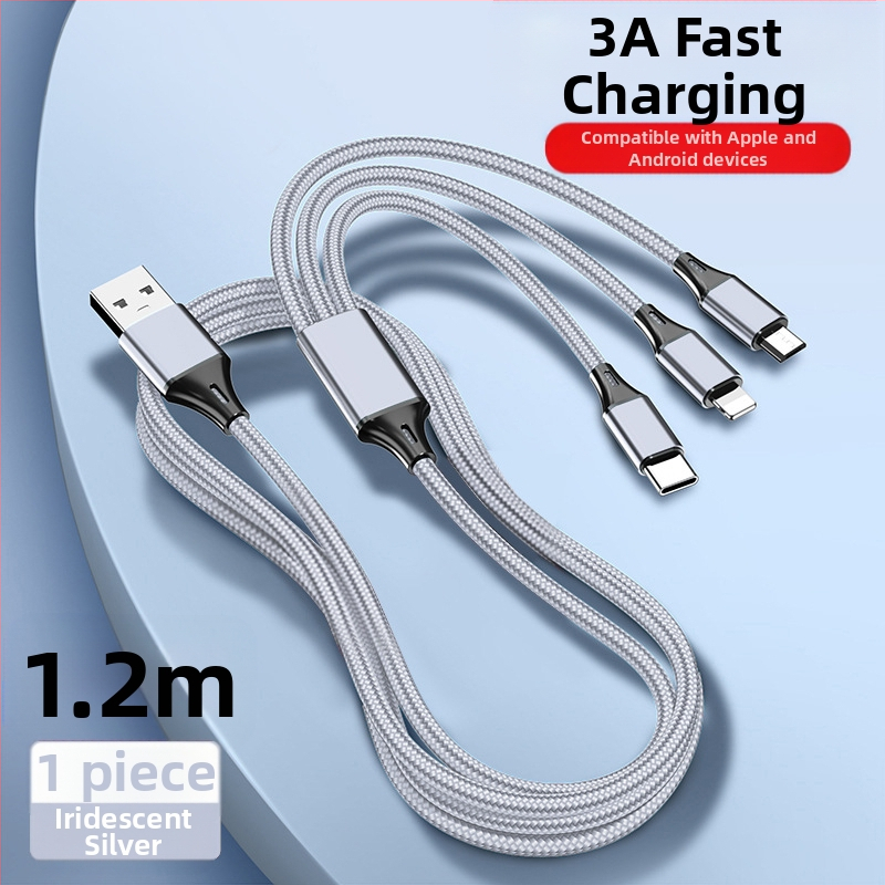 Dingrui Καλώδιο Φορτιστή 3-σε-1 με Νάιλον Πλέξιμο, Lightning, Micro USB, USB-C, Μήκος 1.2 m, Γρήγορη Φόρτιση