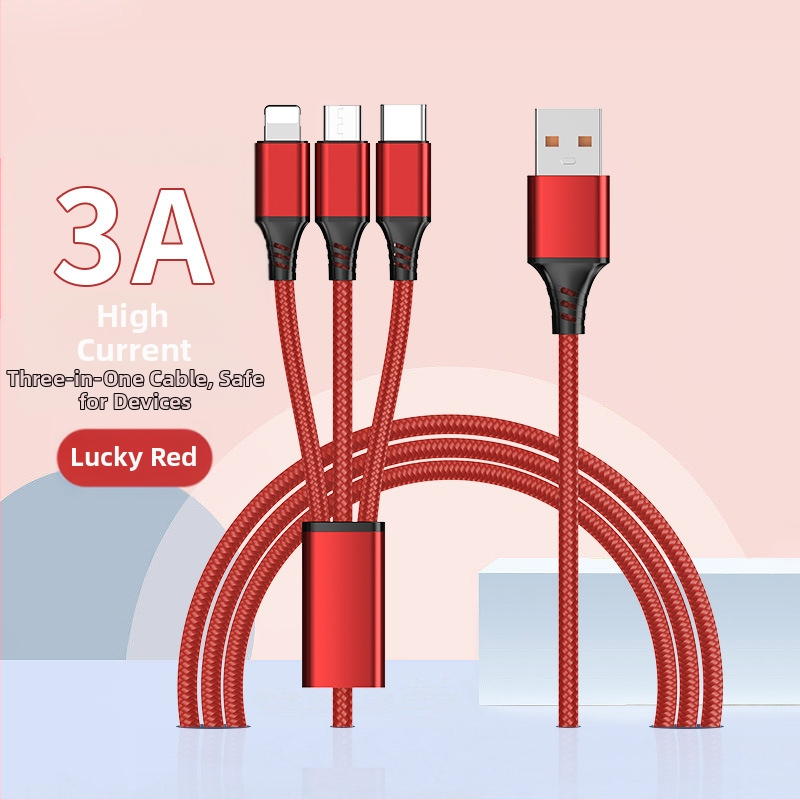 Dingrui Καλώδιο Φορτιστή 3-σε-1 με Νάιλον Πλέξιμο, Lightning, Micro USB, USB-C, Μήκος 1.2 m, Γρήγορη Φόρτιση