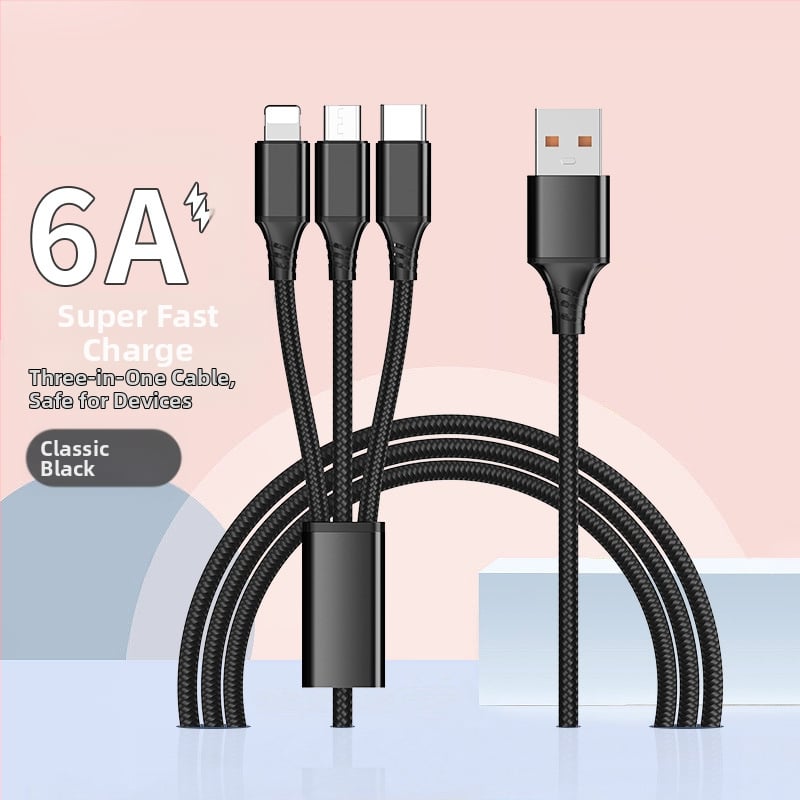 Dingrui Καλώδιο Φορτιστή 3-σε-1 με Νάιλον Πλέξιμο, Lightning, Micro USB, USB-C, Μήκος 1.2 m, Γρήγορη Φόρτιση