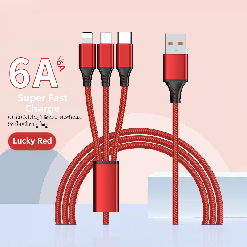 Dingrui Καλώδιο Φορτιστή 3-σε-1 με Νάιλον Πλέξιμο, Lightning, Micro USB, USB-C, Μήκος 1.2 m, Γρήγορη Φόρτιση