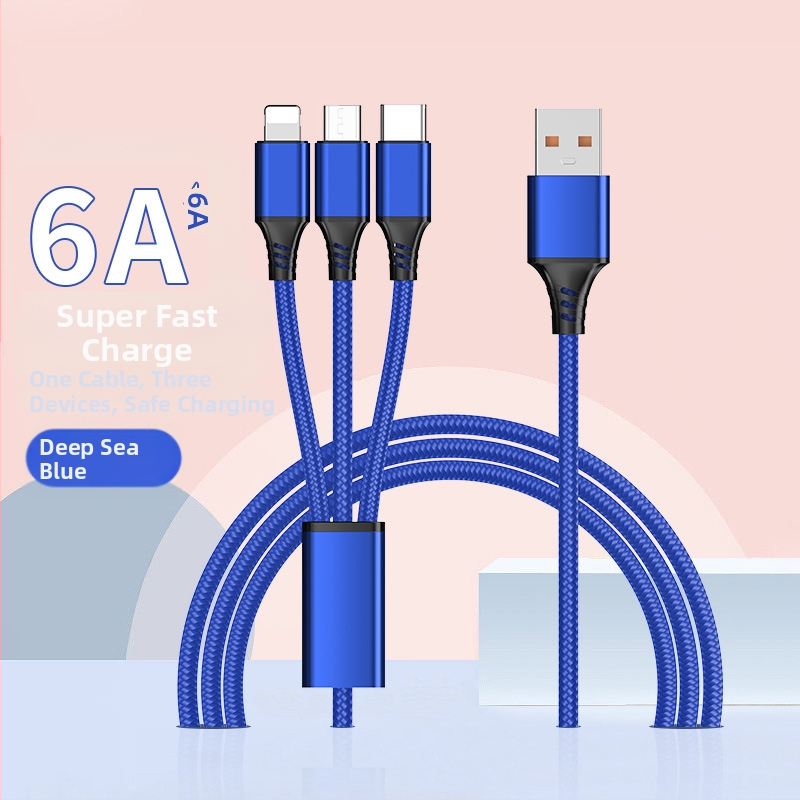 Dingrui Καλώδιο Φορτιστή 3-σε-1 με Νάιλον Πλέξιμο, Lightning, Micro USB, USB-C, Μήκος 1.2 m, Γρήγορη Φόρτιση