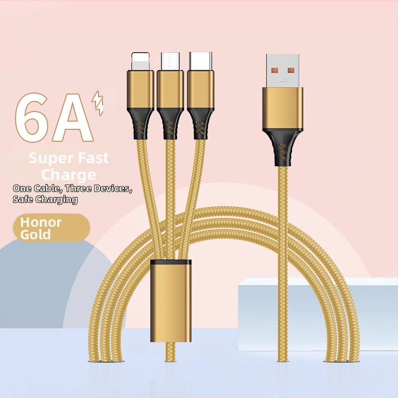 Dingrui Καλώδιο Φορτιστή 3-σε-1 με Νάιλον Πλέξιμο, Lightning, Micro USB, USB-C, Μήκος 1.2 m, Γρήγορη Φόρτιση